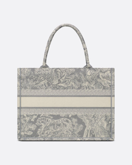 Medium Dior Book Tote Gray and Ecru Toile de Jouy Reverse Embroidery (36 x 27.5 x 16.5 cm)