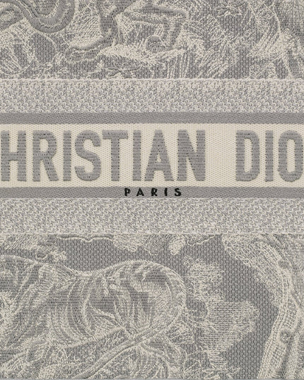 Medium Dior Book Tote Gray and Ecru Toile de Jouy Reverse Embroidery (36 x 27.5 x 16.5 cm)