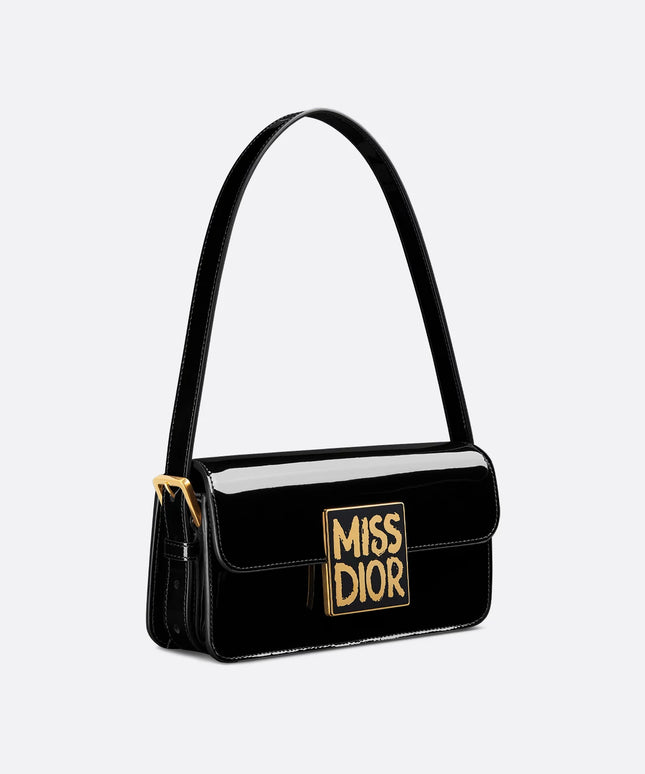 Miss Dior Flap Bag Black Patent Calfskin