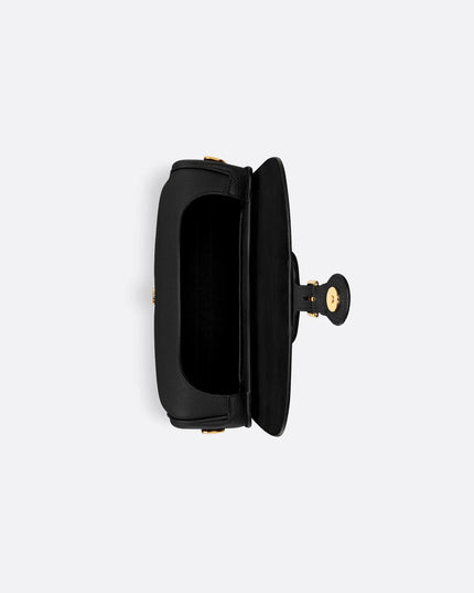 Large Dior Bobby Bag Black Grained Calfskin with Blue Dior Oblique Embroidered Shoulder Strap