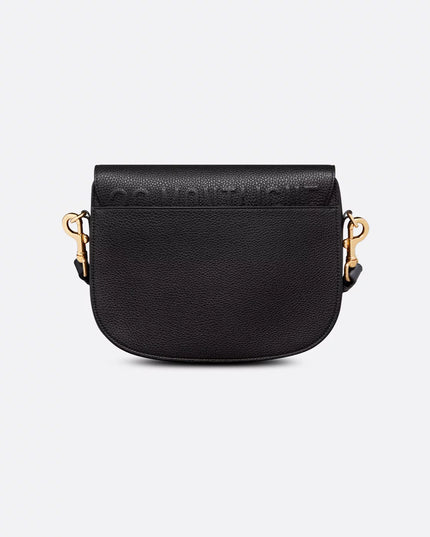 Large Dior Bobby Bag Black Grained Calfskin with Blue Dior Oblique Embroidered Shoulder Strap