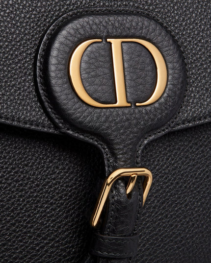 Large Dior Bobby Bag Black Grained Calfskin with Blue Dior Oblique Embroidered Shoulder Strap