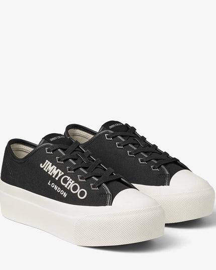 Palma Maxi F Black and Latte Canvas Platform Trainers with Embroidered Logo