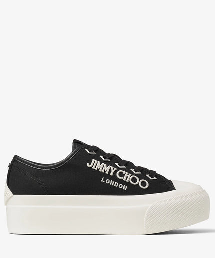 Palma Maxi F Black and Latte Canvas Platform Trainers with Embroidered Logo