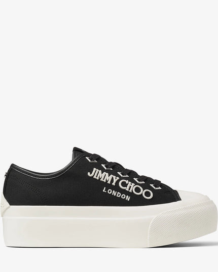 Palma Maxi F Black and Latte Canvas Platform Trainers with Embroidered Logo