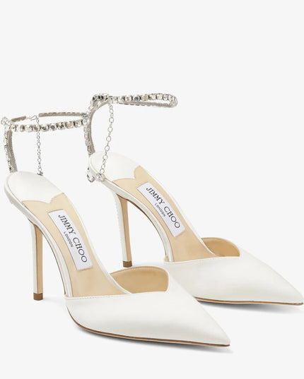 Saeda 100 Ivory Satin Pumps with Crystal Embellishment
