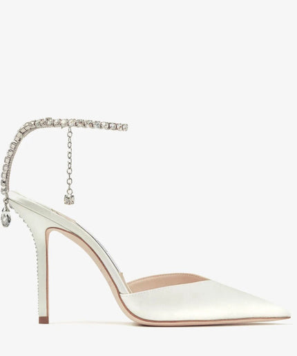 Saeda 100 Ivory Satin Pumps with Crystal Embellishment