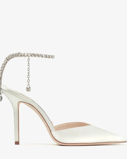 Saeda 100 Ivory Satin Pumps with Crystal Embellishment