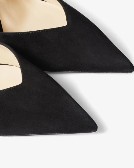 Saeda 100 Black Suede Pumps with Crystal Embellishment