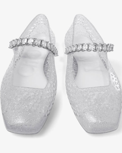 Clear Jelly Ballerina Flats with Crystal Embellishment