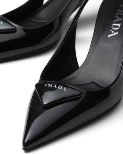 Prada
55mm patent-leather slingback pumps