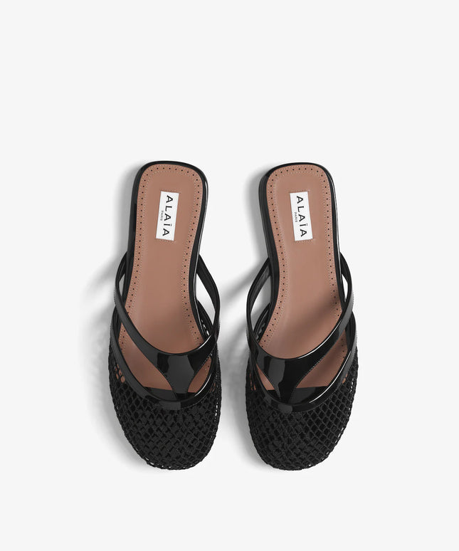 INFRADITO FLAT MULES IN FISHNET AND LEATHER