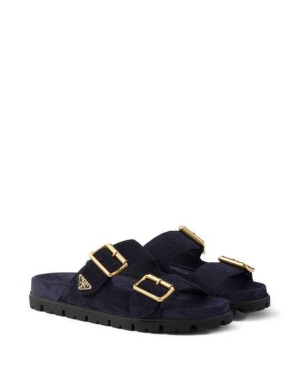 Prada
buckle suede slides