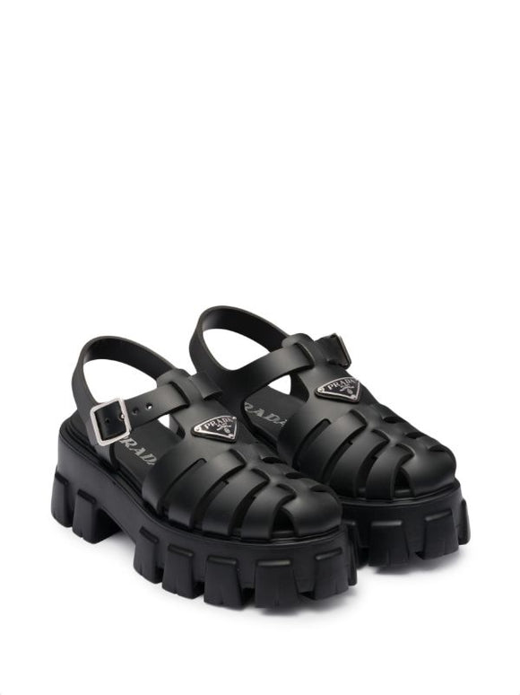 Prada
70mm Monolith caged rubber sandals