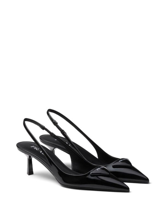 Prada
55mm patent-leather slingback pumps