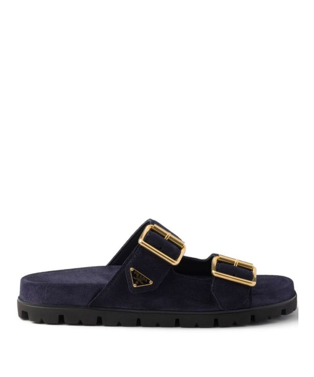 Prada
buckle suede slides