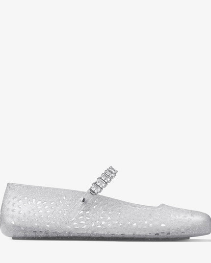 Clear Jelly Ballerina Flats with Crystal Embellishment