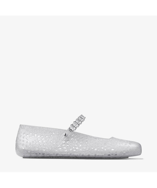 Clear Jelly Ballerina Flats with Crystal Embellishment