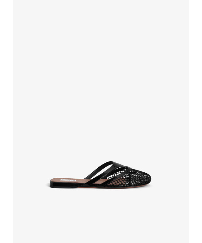 INFRADITO FLAT MULES IN FISHNET AND LEATHER