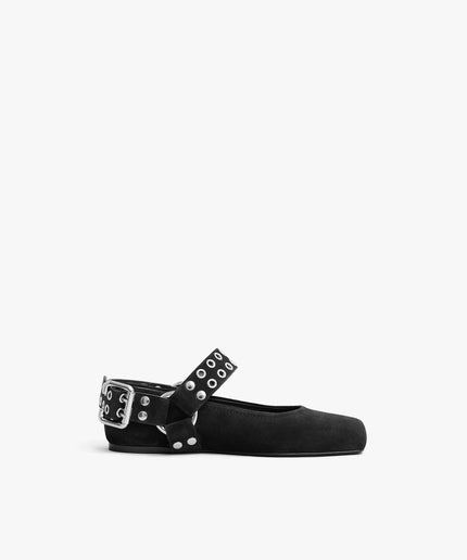 BIKER BALLET FLATS IN SUEDE