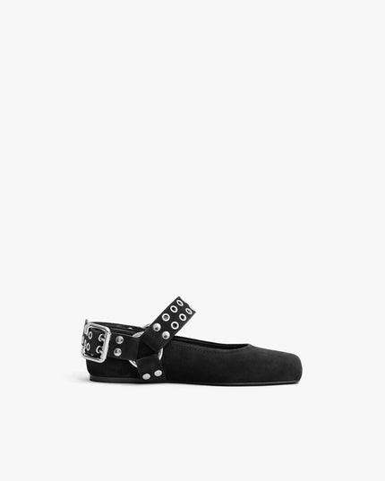 BIKER BALLET FLATS IN SUEDE