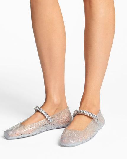 Clear Jelly Ballerina Flats with Crystal Embellishment