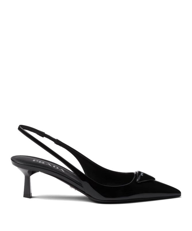 Prada
55mm patent-leather slingback pumps