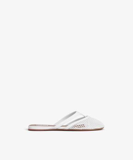 INFRADITO FLAT MULES IN FISHNET AND LEATHER