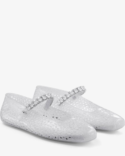 Clear Jelly Ballerina Flats with Crystal Embellishment