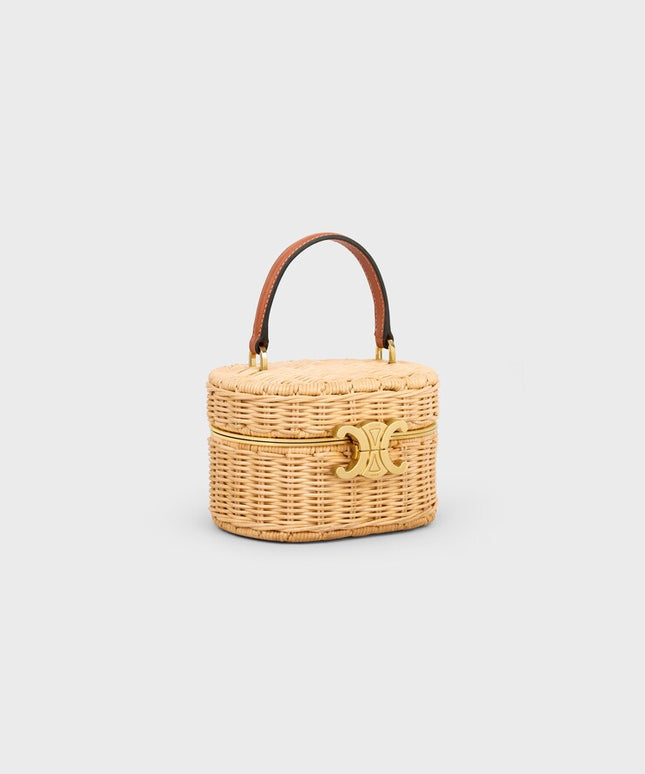 TRIOMPHE OVAL BOX IN WICKER AND CALFSKIN