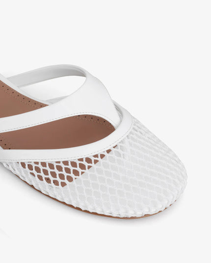 INFRADITO FLAT MULES IN FISHNET AND LEATHER